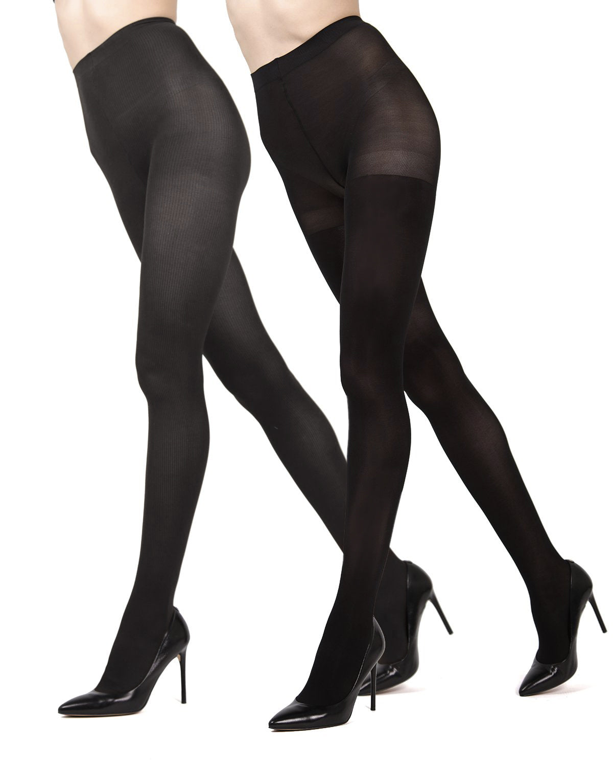 Fine Rib/Solid Control Top Tights 2 Pack : Color: Gray Heather-Black