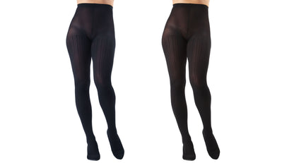 Cable Ribbed/Solid Control Top Tights 2-Pack : Color: Brown/Black