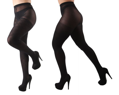 Diamonds/Solid Control Top Tights 2 Pack : Color: Gray-Black