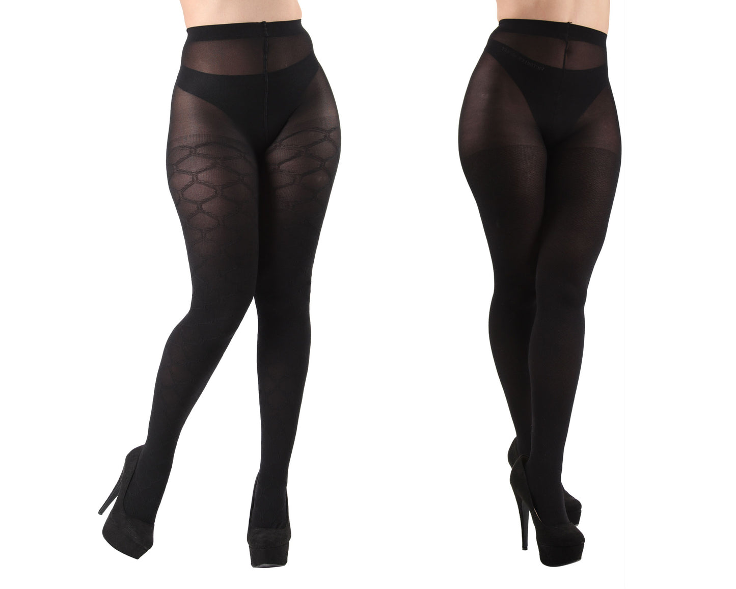 Honey Bee/Solid Control Top Tights 2 Pack : Color: Black-Black