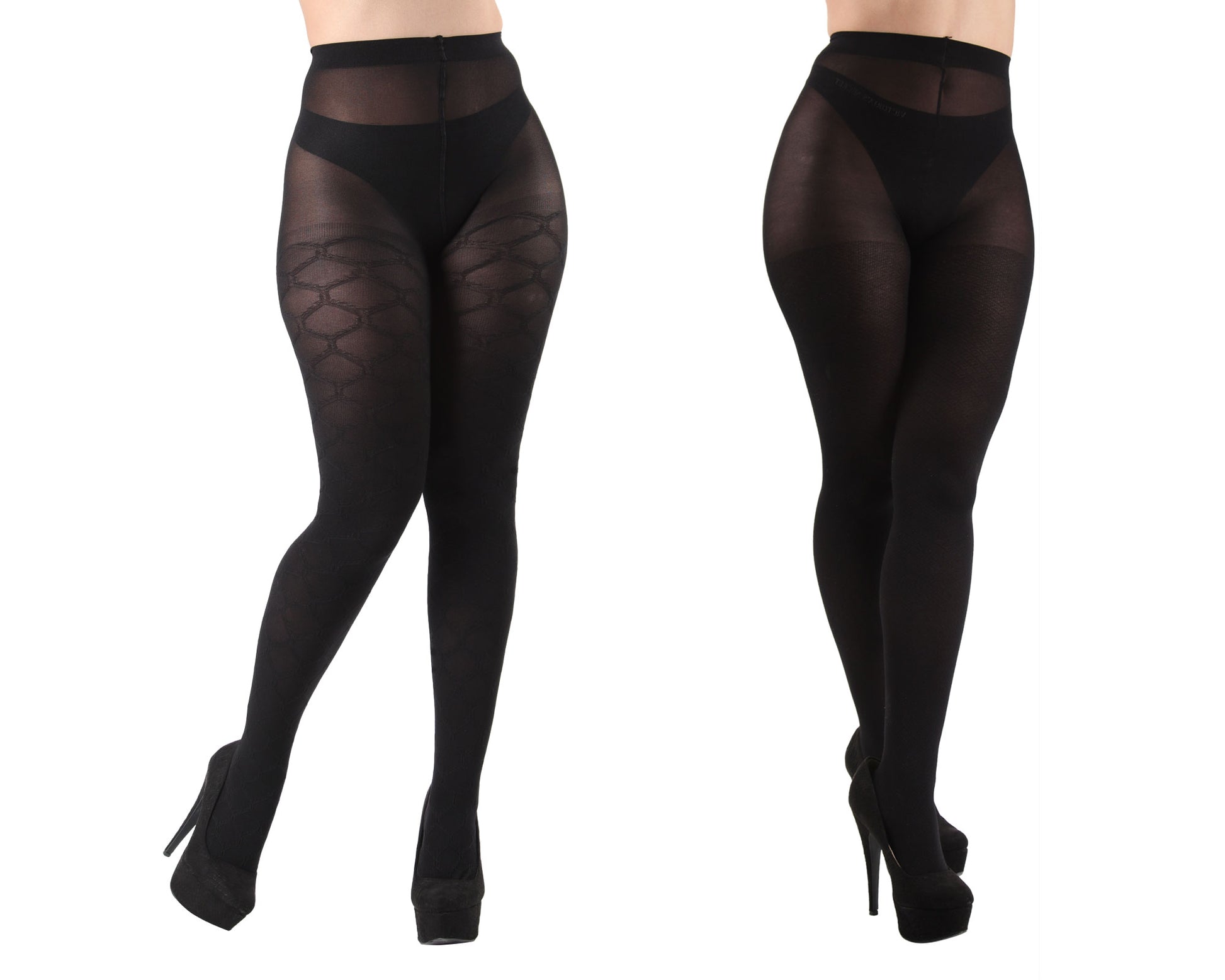 Honey Bee/Solid Control Top Tights 2 Pack : Color: Black-Black