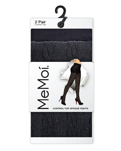 Braided Cable/Solid Control Top Tights 2 Pack : Color: Black-Black