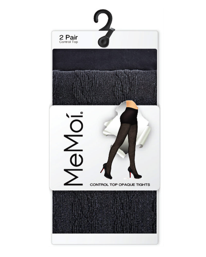 MeMoi Braided Cable/Solid Control Top Tights 2 Pack