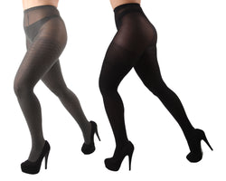 MeMoi Woven/ Solid Control Top Tights 2 Pack