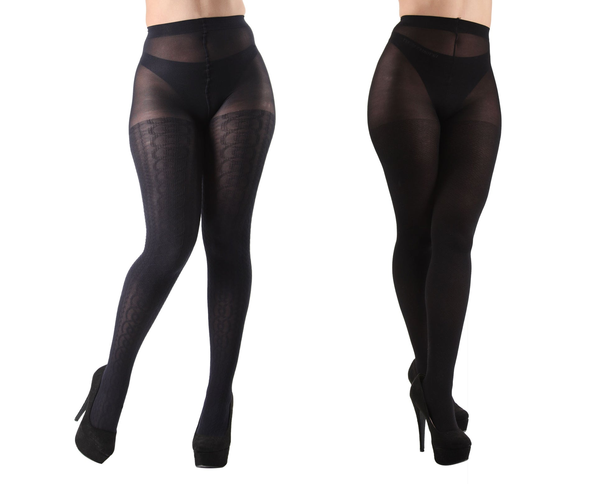 Candelabra/Solid Control Top Tights 2 Pack : Color: Black-Black