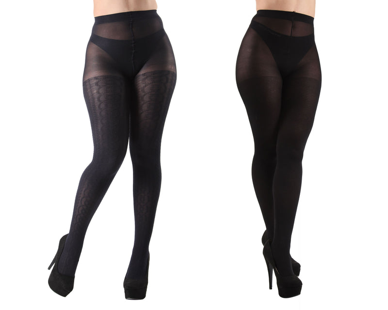 MeMoi Candelabra/Solid Control Top Tights 2 Pack