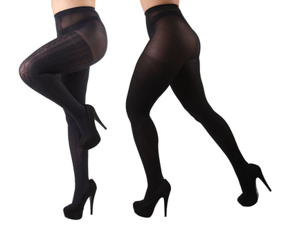 Candelabra/Solid Control Top Tights 2 Pack : Color: Navy-Black