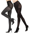 Heather/Solid Control Top Tights 2 Pack : Color: Gray Heather-Black