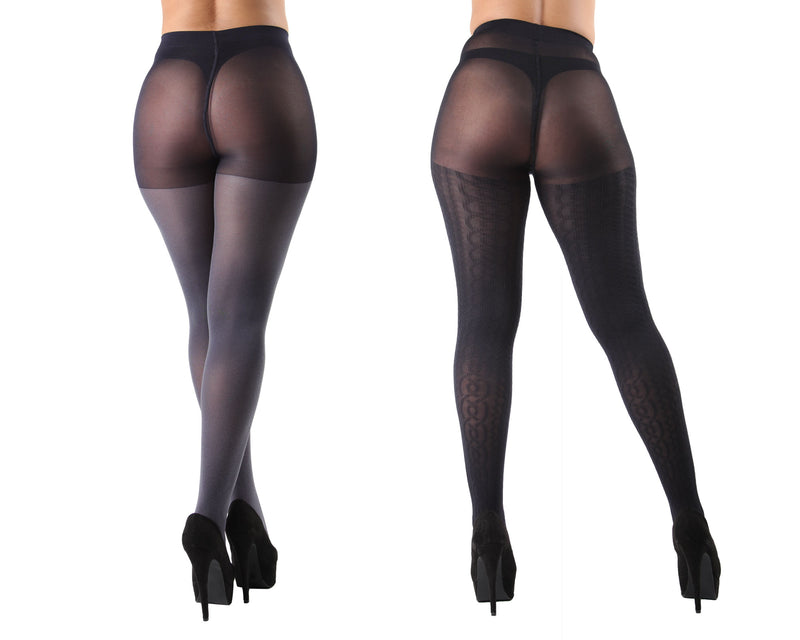 MeMoi Heather/Solid Control Top Tights 2 Pack