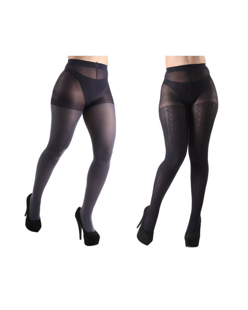 Heather/Solid Control Top Tights 2 Pack