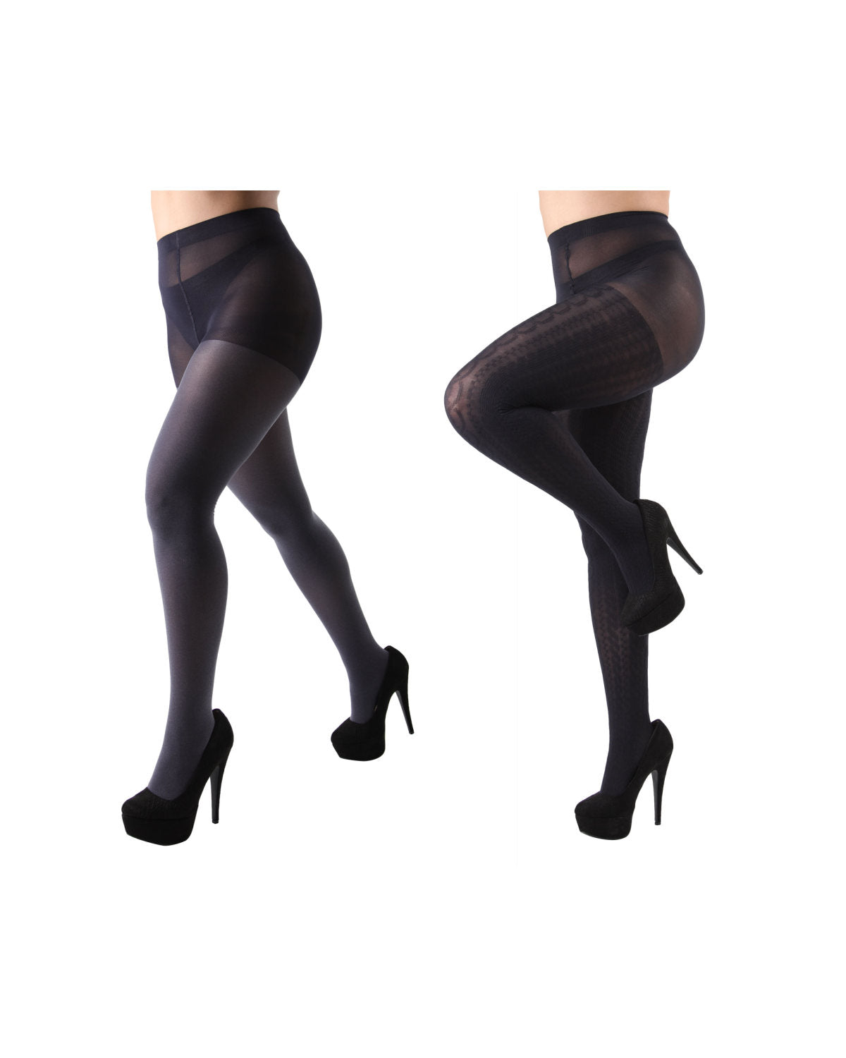 Heather/Solid Control Top Tights 2 Pack : Color: Navy Heather-Navy