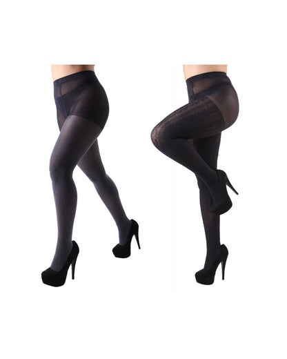 Heather/Solid Control Top Tights 2 Pack : Color: Navy Heather-Navy