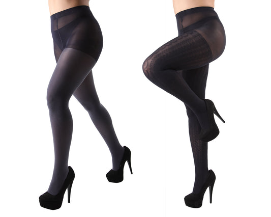 Heather/Solid Control Top Tights 2 Pack : Color: Navy Heather-Navy