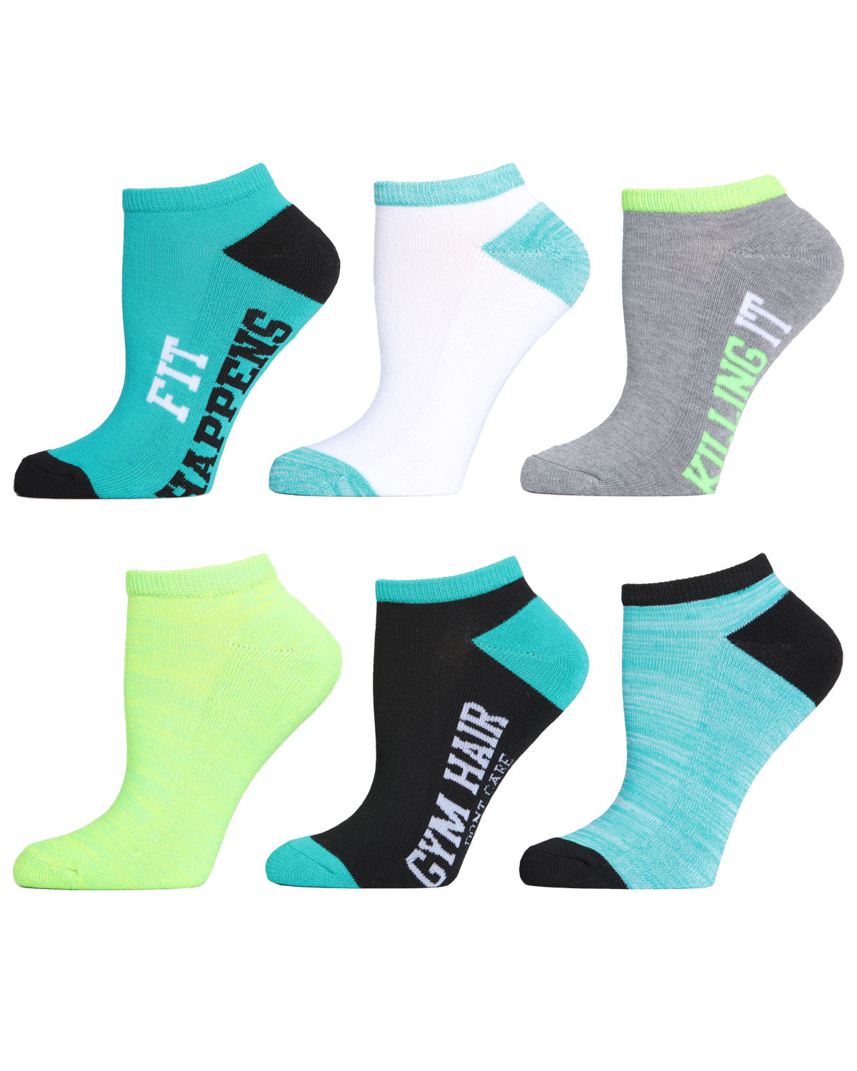 Fit Happens Half Cushioned Low-Cut Socks 6 Pack : Color: Viridian Green Multi