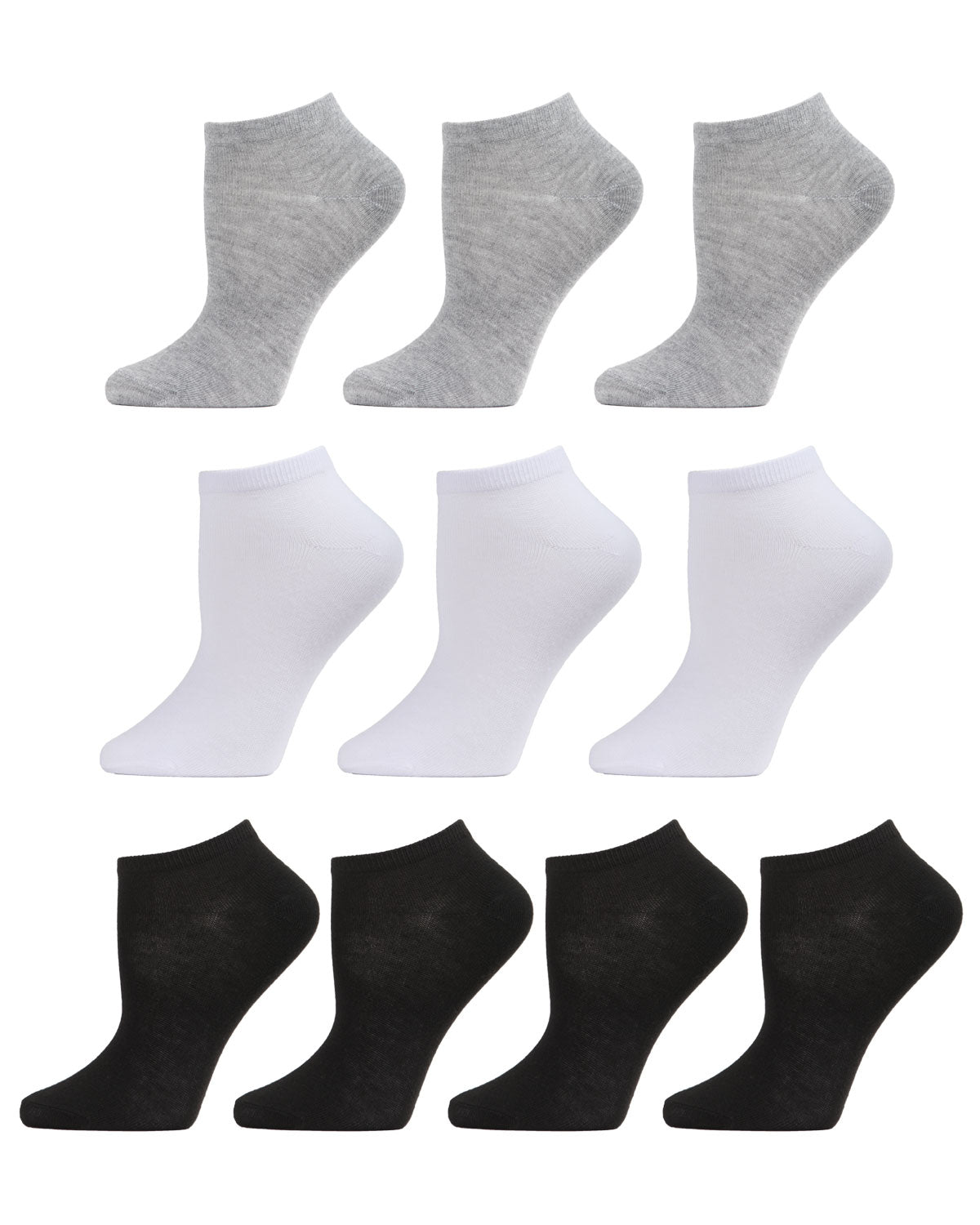 Women's 10 Pair Pack Basic Solid Low Cut Socks : Color: Gray-White-Black