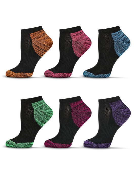 Women's 6 Pair Pack Colored Tips Half Cushioned Low-Cut Socks : Color: Black Multi