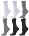 Women's 6-Pack Flat Knit Athletic Sports Crew Socks : Color: White-Gray-Black