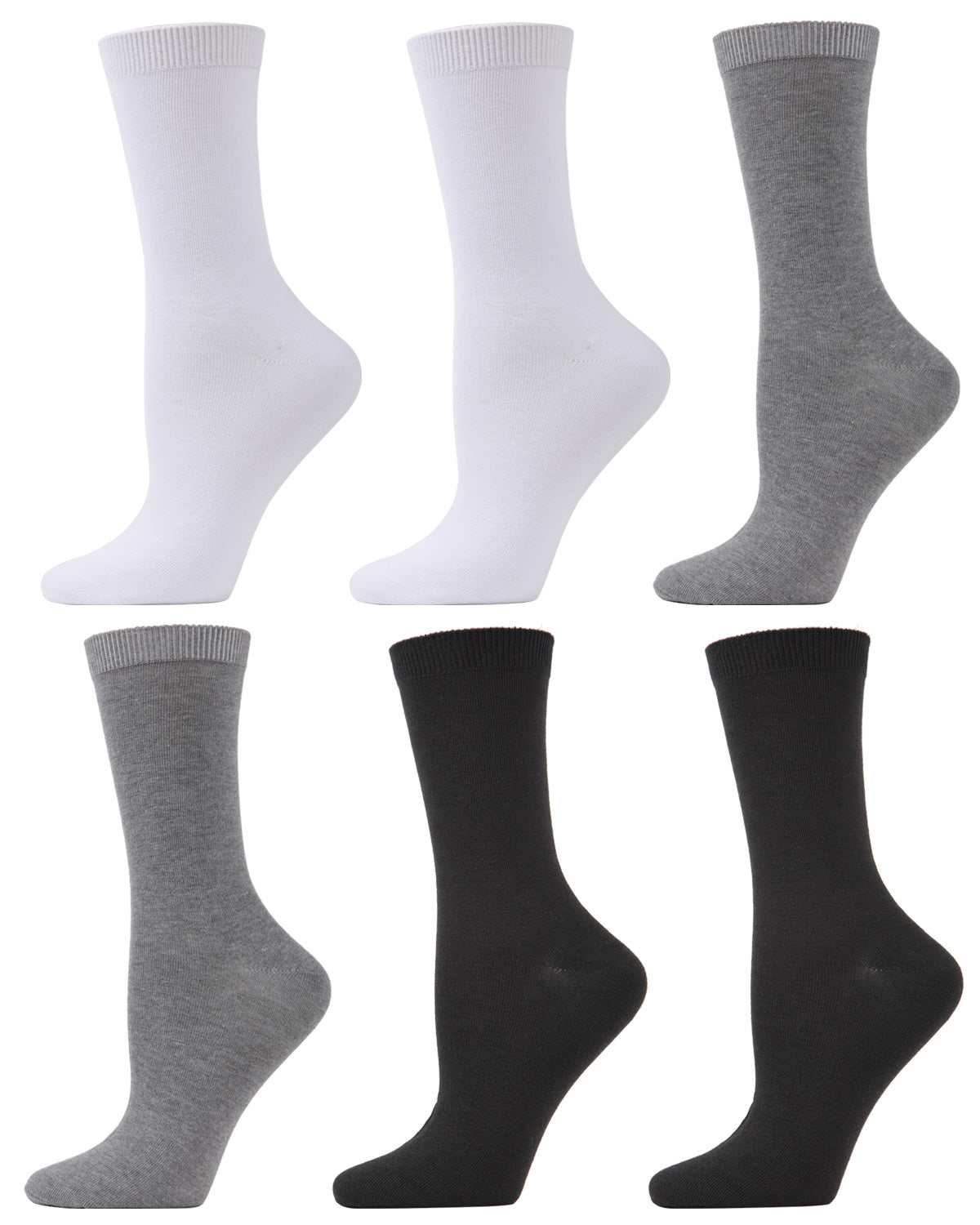 Women's 6-Pack Flat Knit Athletic Sports Crew Socks : Color: White-Gray-Black
