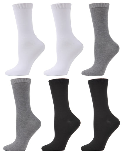 Women's 6-Pack Flat Knit Athletic Sports Crew Socks : Color: White-Gray-Black