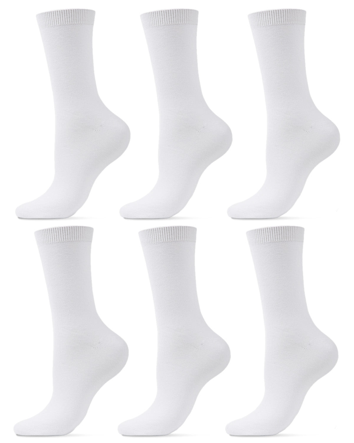 Women's 6-Pack Flat Knit Athletic Sports Crew Socks : Color: White/White/White