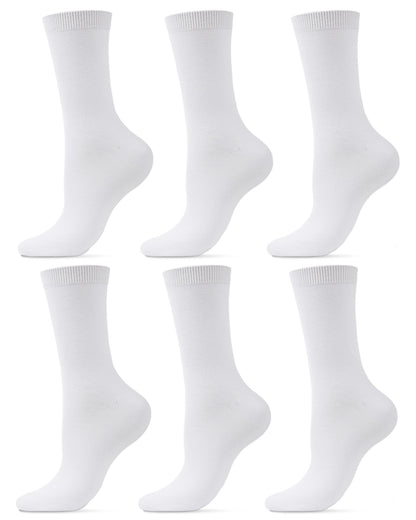 Women's 6-Pack Flat Knit Athletic Sports Crew Socks : Color: White/White/White