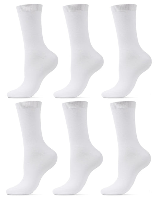 Women's 6-Pack Flat Knit Athletic Sports Crew Socks : Color: White/White/White