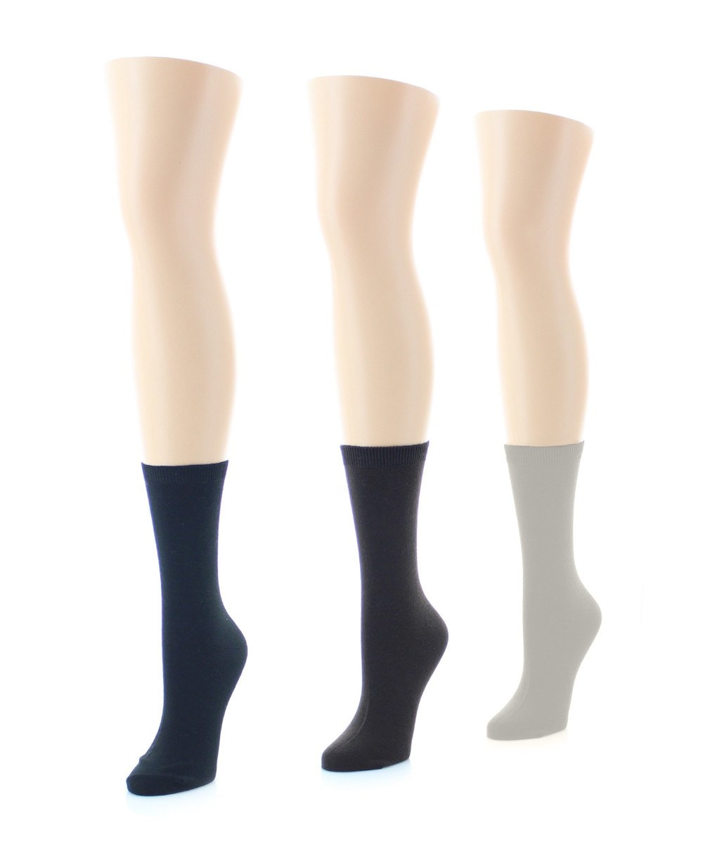 Basic Flat Soft-Fit Women's Crew Knit Socks 3-Pack : Color: Brown