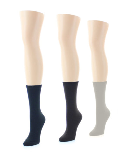 Basic Flat Soft-Fit Women's Crew Knit Socks 3-Pack : Color: Brown