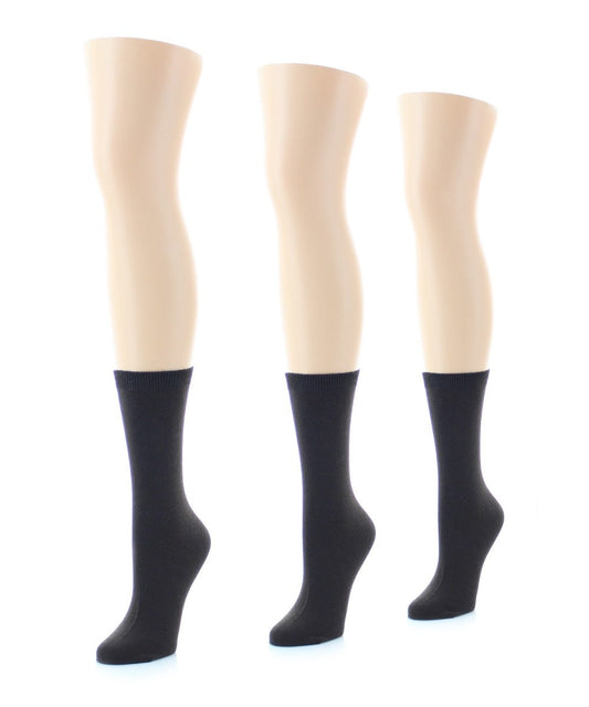 Basic Flat Soft-Fit Women's Crew Knit Socks 3-Pack : Color: Brown