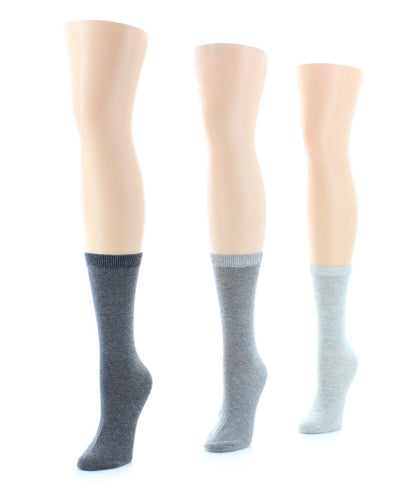 Basic Flat Soft-Fit Women's Crew Knit Socks 3-Pack : Color: Brown