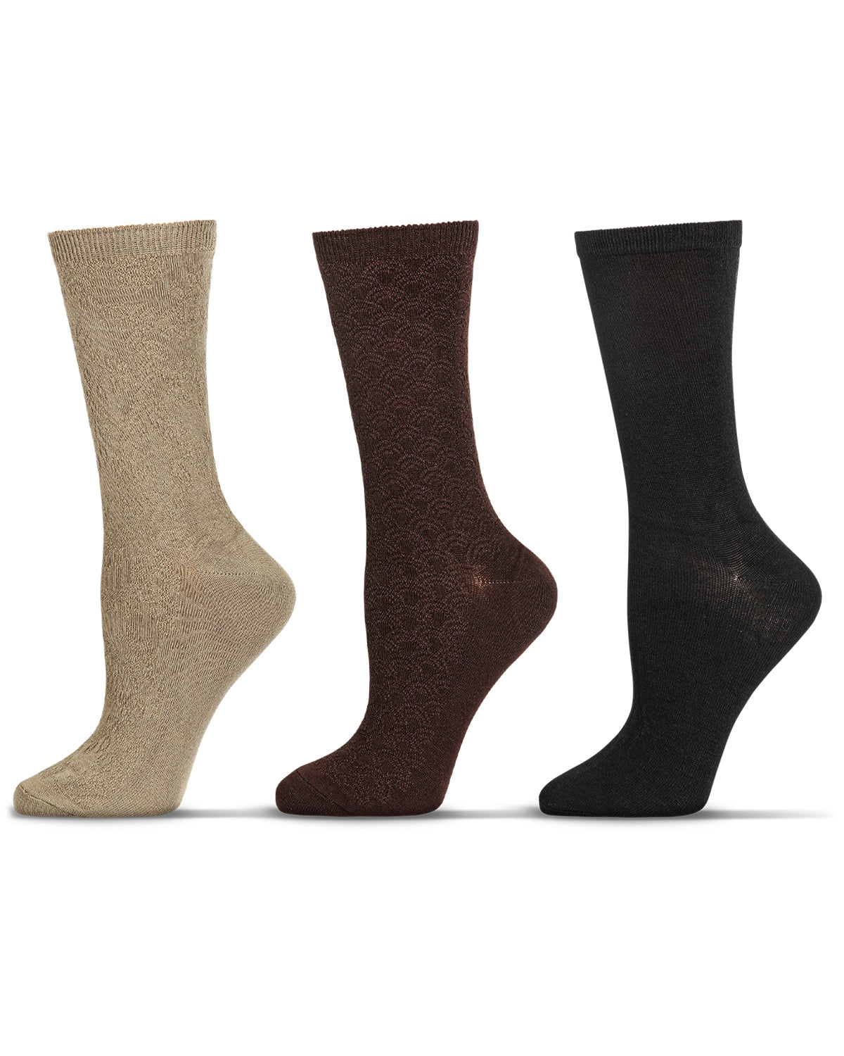 Rib & Chain Bamboo Blend Crew 3 Pair Pack : Color: Light Taupe