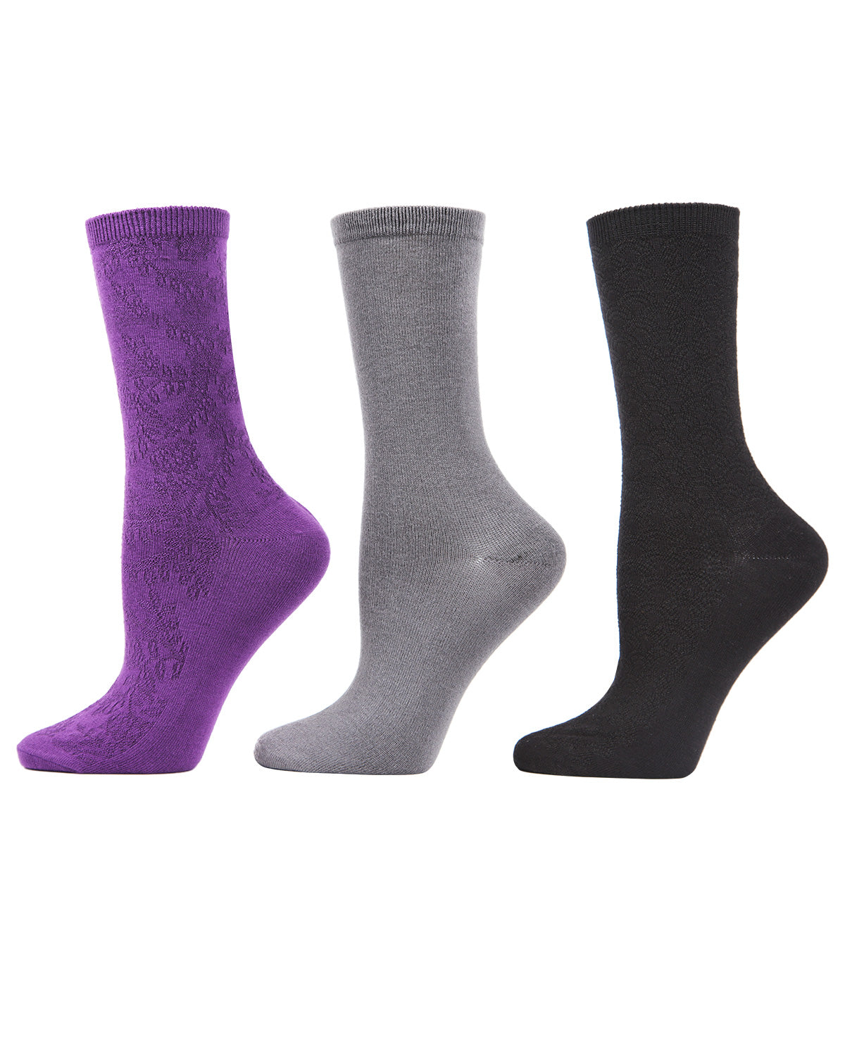 Rib & Chain Bamboo Blend Crew 3 Pair Pack : Color: Purple Pennant