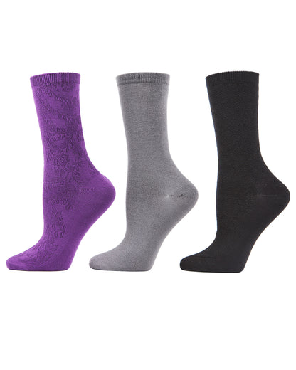 Rib & Chain Bamboo Blend Crew 3 Pair Pack : Color: Purple Pennant
