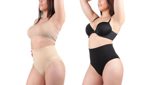 2 Pair Women's Full Coverage High Waisted Shaping Briefs : Color: Nude-Black