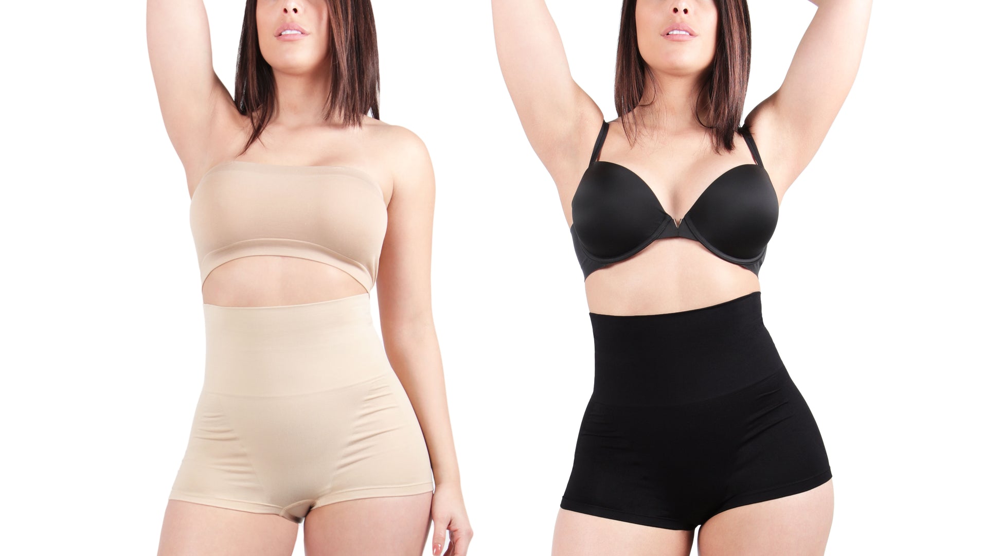 2 Pair Women's High-Waist Boy Short Shaping Briefs : Color: Nude-Black