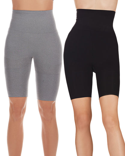 2 Pair Women's High-Waist Thigh Shapers : Color: Gray Heather-Black