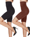 2 Pair Women's High-Waist Thigh Shapers : Color: Mocha-Black