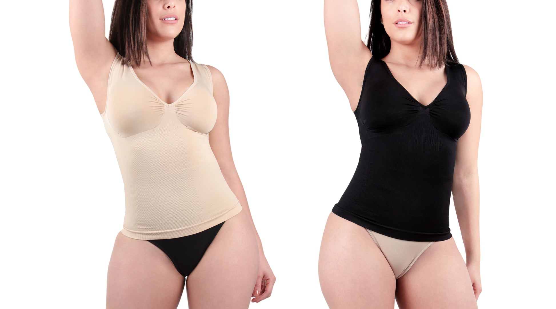 Women's 2 Pair Pack Shaping & Smoothing V-Neck Tank : Color: Nude/Black