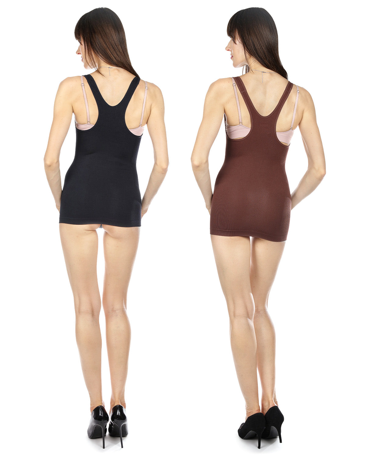 Women's 2 Pack Nylon Braless Racerback Tank : Color: Mocha-Black