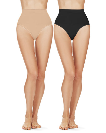 Women's Bodysmoothers 2 Pair Pack High-Waist Sculpting Brief : Color: Nude-Black