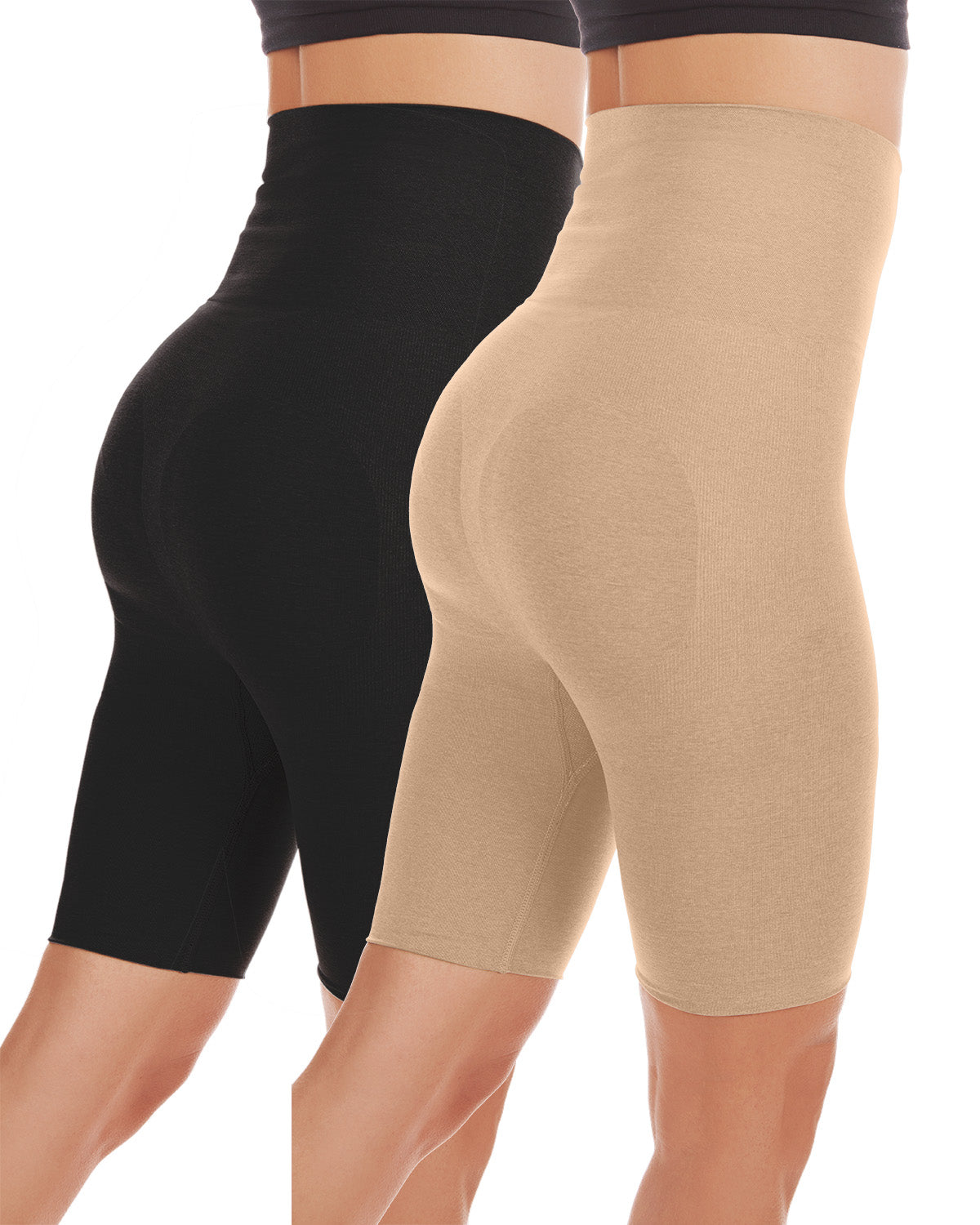 High-Waisted Sculpted Thigh Shapers 2-Pack : Color: Nude-Black