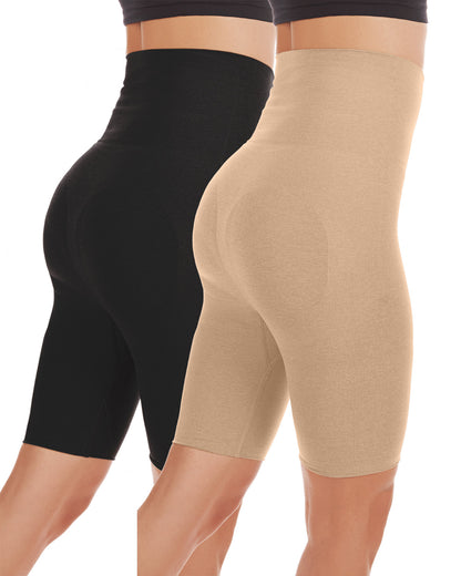 High-Waisted Sculpted Thigh Shapers 2-Pack : Color: Nude-Black