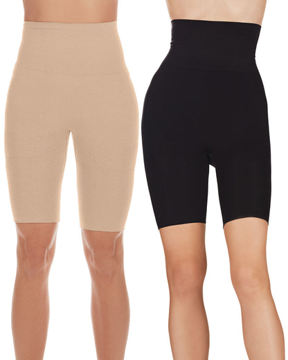 High-Waisted Sculpted Thigh Shapers 2-Pack : Color: Nude-Black