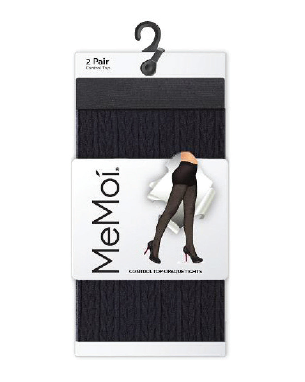 Braided Chain/Solid Control Top Tights 2 Pack : Color: Black-Black