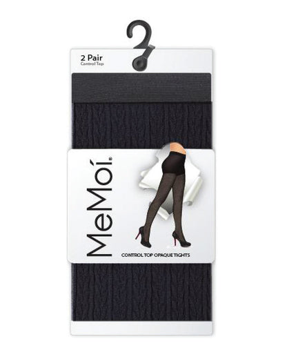 Braided Chain/Solid Control Top Tights 2 Pack : Color: Black-Black