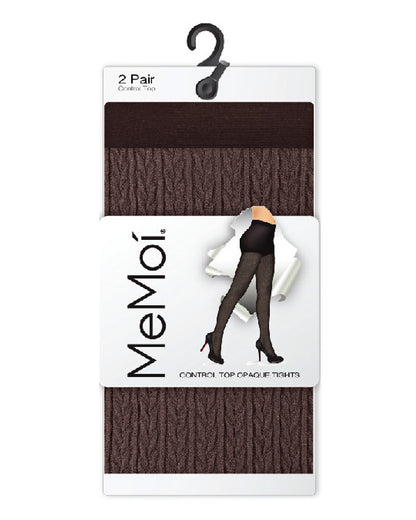 Braided Chain/Solid Control Top Tights 2 Pack : Color: Brown-Brown