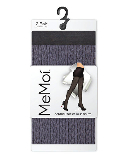 Braided Chain/Solid Control Top Tights 2 Pack : Color: Navy-Black