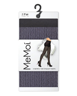 MeMoi Braided Chain/Solid Control Top Tights 2 Pack