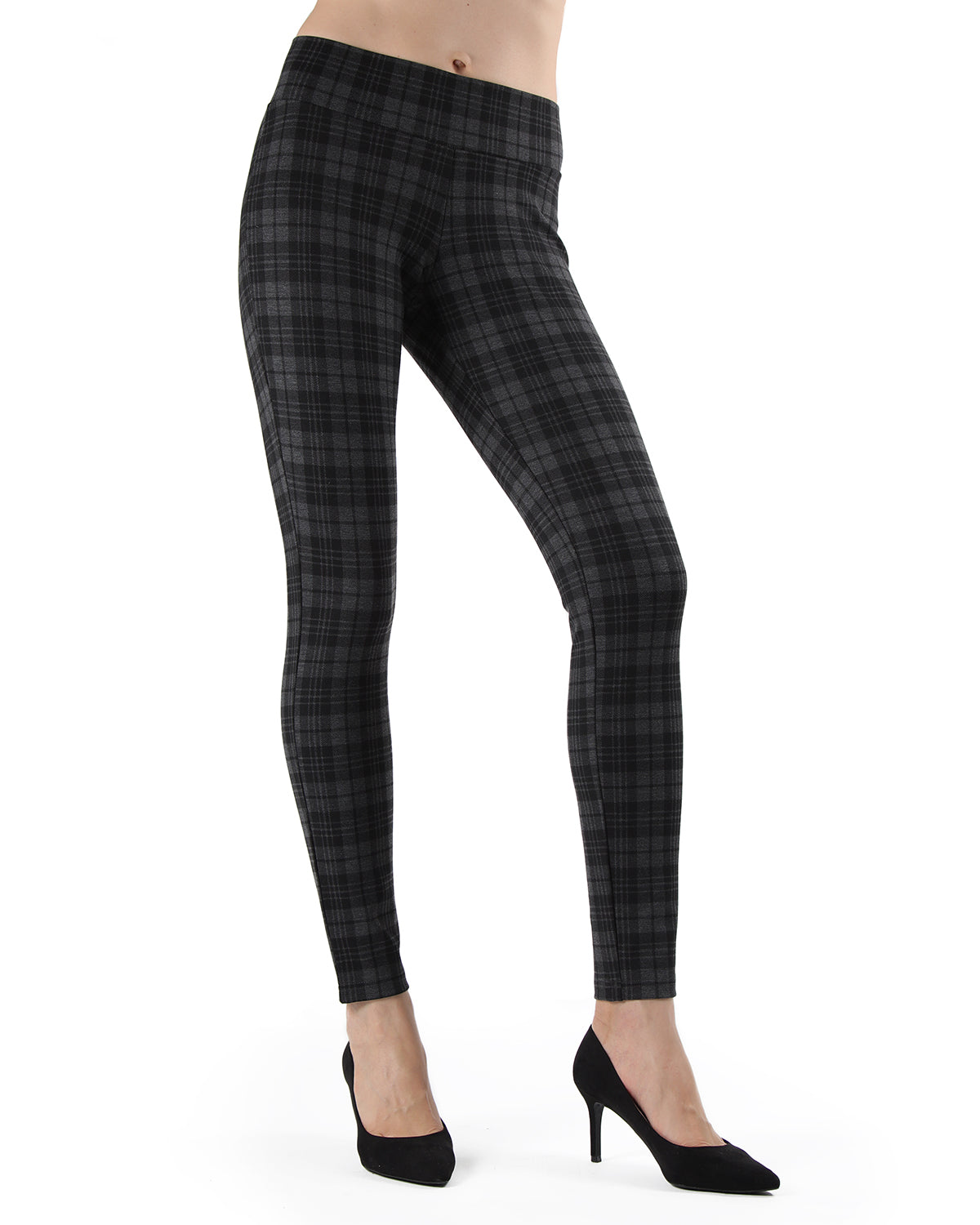 Evanesce Plaid Shaping Leggings : Color: Dark Gray Heather