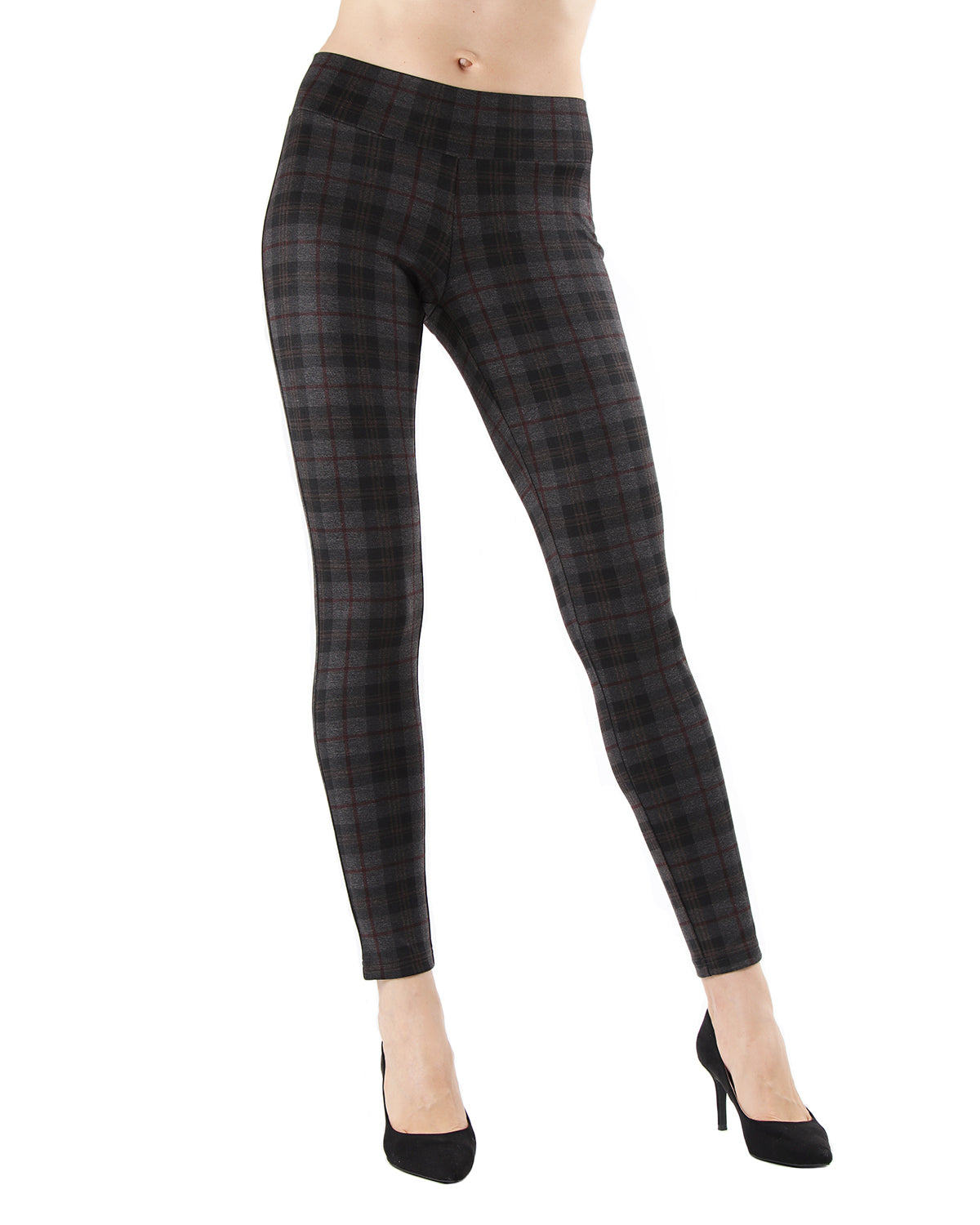 Contempo Plaid Shaping Leggings : Color: Dark Gray Heather